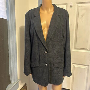 VTG Back At The Ranch Western Black Sued Suit Jacked Blazer Women Sz L 2 Button